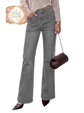 High Waisted Wide Leg Jeans Elastic Waist Stretch Denim Pants
